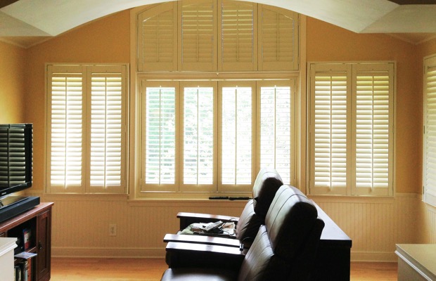 Boise plantation shutters in home theater