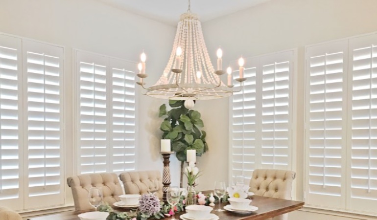 Polywood shutters in a Boise dining room.