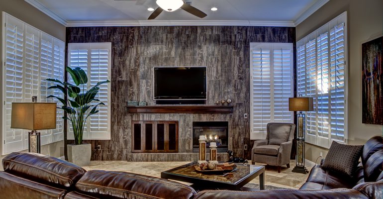 Boise living room with shutters